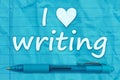 I love writing on retro blue lined school crumpled paper Royalty Free Stock Photo