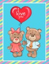 Happy Valentines Day Poster Couple of Teddy Family Royalty Free Stock Photo