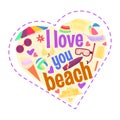 I love you beach. Cartoon heart shape Royalty Free Stock Photo