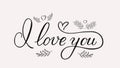 I love you calligraphy lettering with hearts and hand drawn floral elements. Retro Valentines day typography poster. Easy to edit Royalty Free Stock Photo