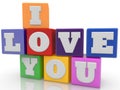 I love you concept on different colored toy blocks stacked on top of each other Royalty Free Stock Photo