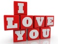 I love you concept on red color cubes on white background Royalty Free Stock Photo