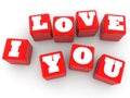 I love you concept on red color cubes on white background Royalty Free Stock Photo