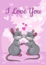 I love you. Cute Valentines Day greeting card with cartoon mice.