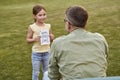 I love you daddy. Father and his cute little daughter celebrating Happy Fathers Day in park on a warm day, small girl Royalty Free Stock Photo