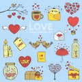 I love you doodle icon set isolated, vector illustration hand drawn Royalty Free Stock Photo