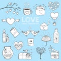I love you doodle icon set isolated, vector illustration hand drawn Royalty Free Stock Photo