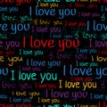 I love you, font seamless pattern. Valentine`s Day background. Multicolored bright letters