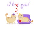 I love you greeting card with cute cartoon cats couple in love Royalty Free Stock Photo