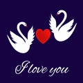 I love you greeting card with a heart and white swan Royalty Free Stock Photo