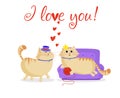 I love you greeting card with kawaii cartoon cats couple in love Royalty Free Stock Photo