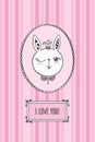 I love you! Greeting card for Valentine`s Day, birthday, Mother`s Day, wedding with little cute rabbit.