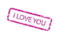 I love you grunge rubber square stamp, pink isolated on white background,  illustration. Royalty Free Stock Photo