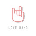 I love you Hand finger with dot shadow icon, sign language concept outline stroke flat design brown and grey color illustration Royalty Free Stock Photo
