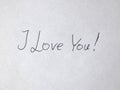 I Love You Handwritten On Paper Royalty Free Stock Photo