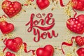 I Love You with heart on wood background with confetti Royalty Free Stock Photo