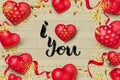 I Love You with heart on wood background with confetti Royalty Free Stock Photo