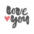 I love you. I heart you. Valentines day calligraphy glitter card. Hand drawn design elements. Handwritten modern brush lettering