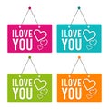I love you with Icon hanging Door Sign. Eps10 Vector. Royalty Free Stock Photo