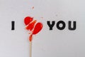 I love you inscription with broken heart lollipop. Royalty Free Stock Photo