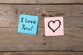 I love you inscription on colorful stickers