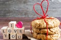 I love you inscription and homemade oat cookies Royalty Free Stock Photo