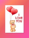 I Love You Inscription on Poster Cute Teddy Bear Royalty Free Stock Photo