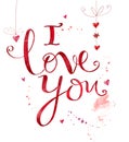 I love you. Isolated calligraphic lettering text with hearts and flowers an