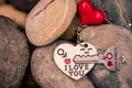 I love you Key chains in heart shaped with red heart on Stones, Royalty Free Stock Photo