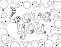 I Love you lettering for coloring book. Circle and hearts frame. Coloring page for adult. Hand drawn Valentines Day illustration.