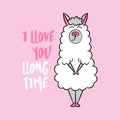 I love you long time - funny vector quotes and llama drawing.