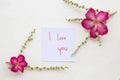 I love you message card handwriting with flower Royalty Free Stock Photo