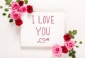 I Love You message with roses and leaves Royalty Free Stock Photo