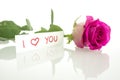 I Love You message with a single pink rose Royalty Free Stock Photo