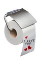 I love you Message on White toilet roll paper isolated Royalty Free Stock Photo