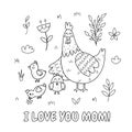 I love you mom ever black and white print with a cute mother chicken and her baby chick