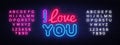 I Love You neon sign vector. Love Design template neon sign, light banner, neon signboard, nightly bright advertising Royalty Free Stock Photo