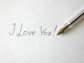 I Love You Pen Handwritten On Paper Royalty Free Stock Photo