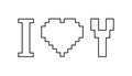 I love you phrase with heart in pixel art style, doodle style flat vector outline for coloring book