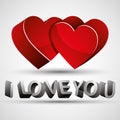 I love you phrase made with 3d letters and two red hearts isolated on white background, vector.