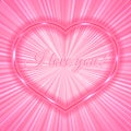 I love you Pink retro greeting card with neon heart on shiny rays background. Romantic vector illustration. Easy to edit design Royalty Free Stock Photo