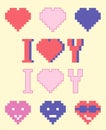 I love you and pixel hearts, hearts with emotion, template for greeting card, vector