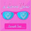 I love you postcard with hypnotic hearts glasses Royalty Free Stock Photo