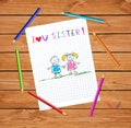 I love you sister kids illustration notebook sheet