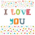 I love you. St. Valentine's greeting card template. Cute postcard