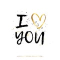 I love you text with gold heart and black splashes Royalty Free Stock Photo