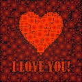 I love you text and heart sign, designed with squares