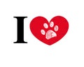 I love you text made of paw print red heart