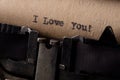 I love you - text message on the typewriter close-up