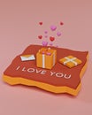 Minimal valentines`s day greetings card 3d rendering.